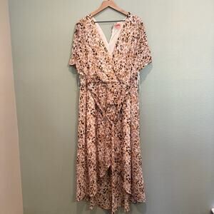 new evri cheetah leopard short sleeve midi dress with waist tie size 2X